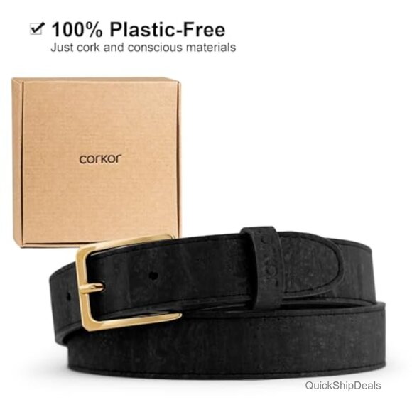 Cork Vegan Belt with Nickel-Free Gold Buckle, 1 1/8\